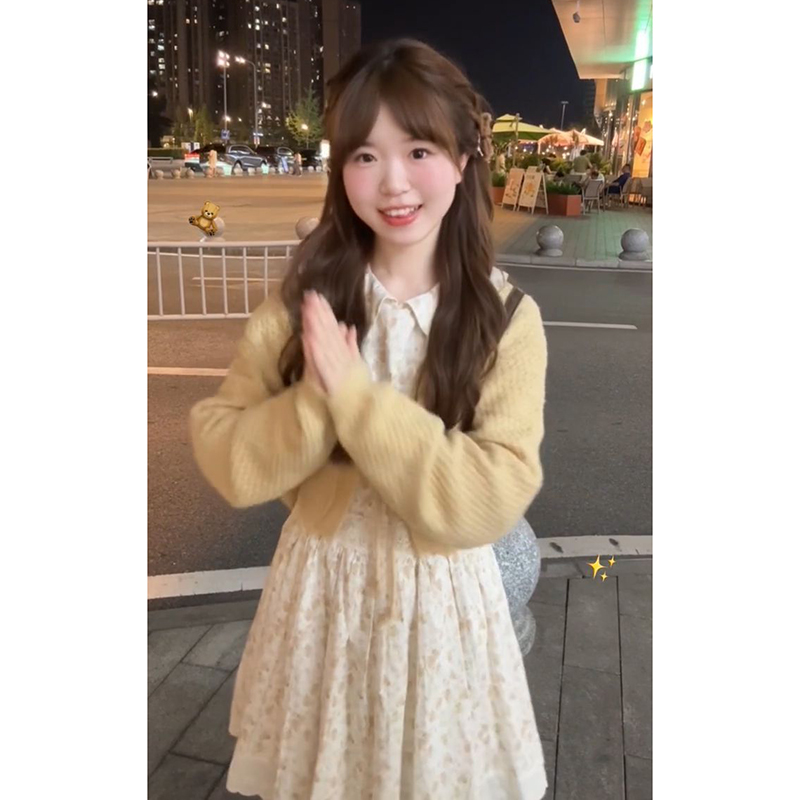 娃娃领连衣裙女绑带针织开衫毛衣