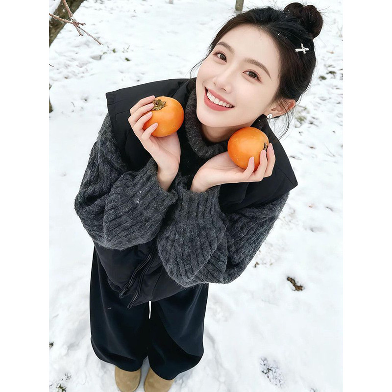 遮肉甜美时尚慵懒风女学生穿搭一整套棉衣马甲+黑色长裤+高领毛衣,女装/女士精品,时尚套装,淘宝优惠券,粉丝福利购,淘宝优惠卷