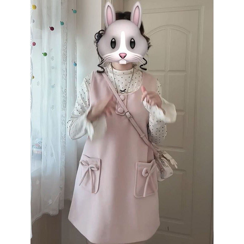 高级感百搭高领波点打底衫上衣叠穿少女风温柔毛呢粉色背心裙套装,女装/女士精品,时尚套装,淘宝优惠券,粉丝福利购,淘宝优惠卷