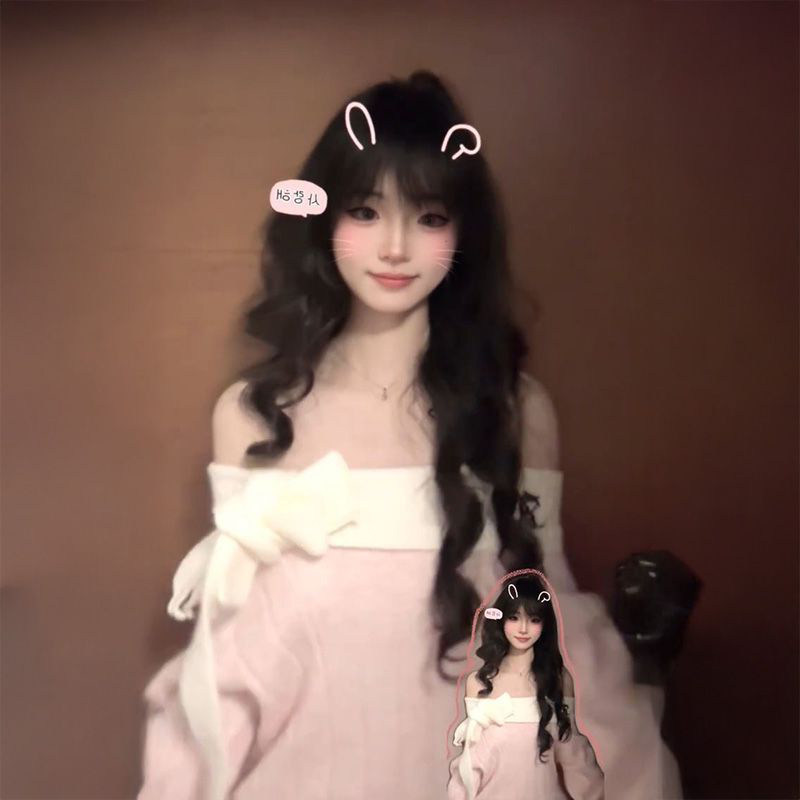 小众蝴蝶结粉色一字肩针织软糯包臀短裙女春季时尚高级显瘦毛衣裙,女装/女士精品,毛衣,淘宝优惠券,粉丝福利购,淘宝优惠卷