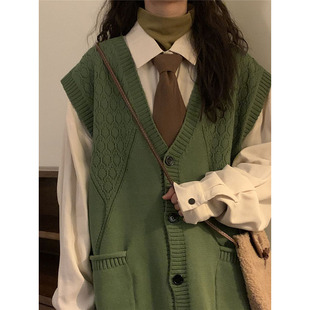 领带一整套装 小众毛衣复古港风V领针织开衫 衬衫 长袖 学生 背心马甲