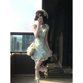 高腰半身裙两件套装 薄款 连衣裙 小众薄荷曼波学院风女学生小飞袖