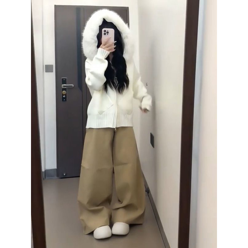 氛围感防寒拉链针织开衫毛衣