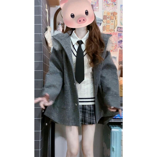 黑色领带白色衬衫 v领条纹针织毛衣女 学院风一整套装 2025年新款