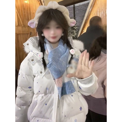 百搭保暖棉衣女学生含雪人围巾