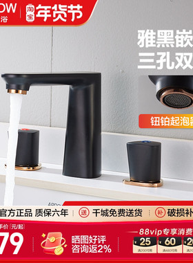 箭牌精铜面盆黑色龙头分体式三孔双孔洗手盆卫生间冷热水锆金龙头