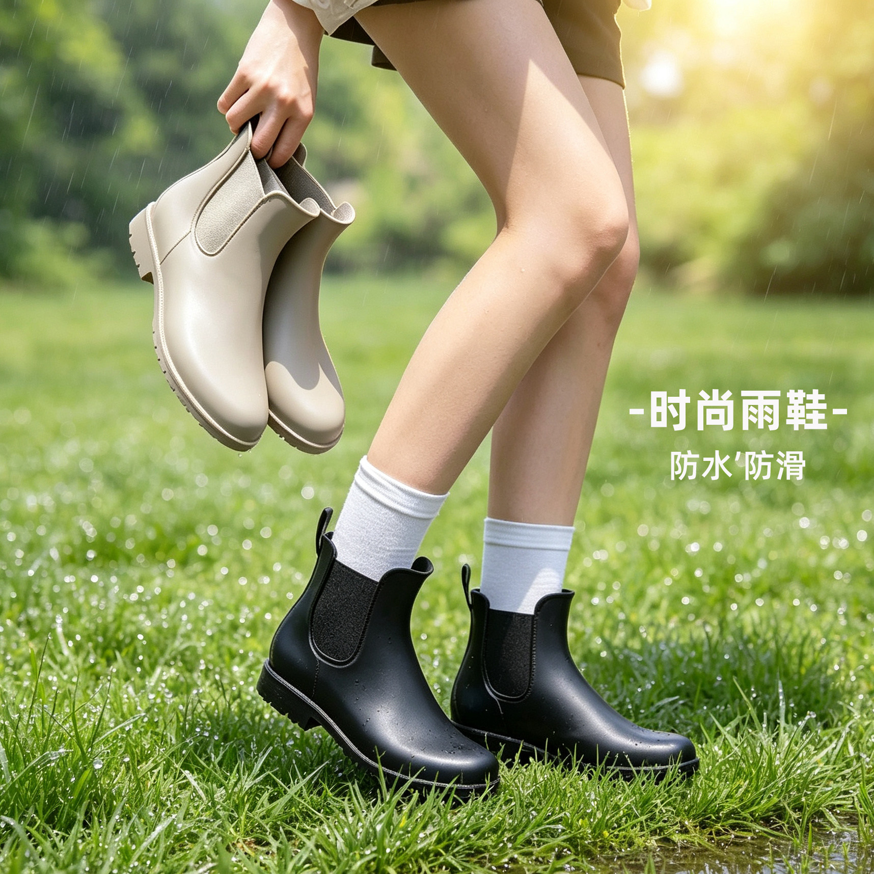 经典切尔西短筒防水雨鞋图片