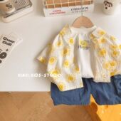 太阳花印花度假风时尚 2026新款 衬衫 短袖 小男女孩潮流上衣 男童夏季