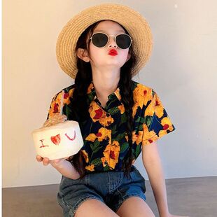 复古港风衬衫女童2026夏季童装儿童短袖衬衣怀旧女孩大童夏装