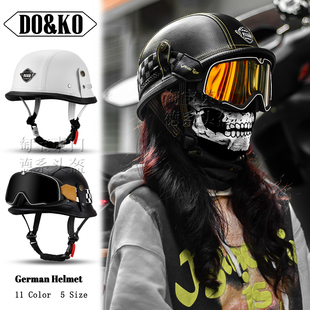 德国二战复古钢盔复古摩托车半盔皮盔头盔适用于夏季 骑行电动机车