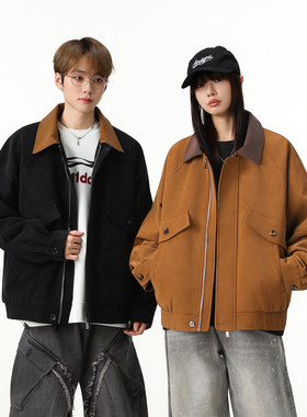 【蜜蜂欢乐社】MANRESHOW 翻领拼色夹克外套