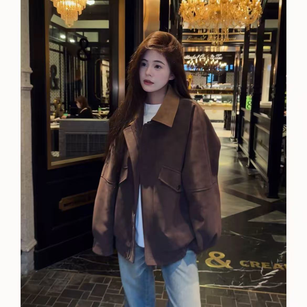 MANRESHOW 翻领拼色夹克外套