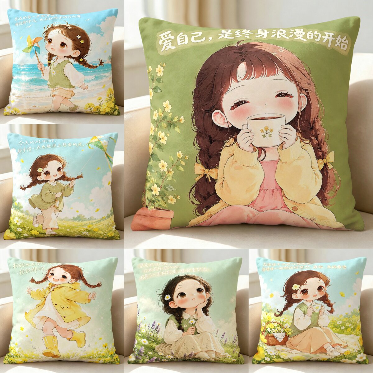 治愈系女生抱枕闺蜜生日礼沙发卧室办公室午睡靠枕套可拆洗可爱