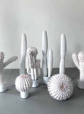大型仿真白色植物造景简约现代仙人掌家居装饰品假绿植仙人球摆件