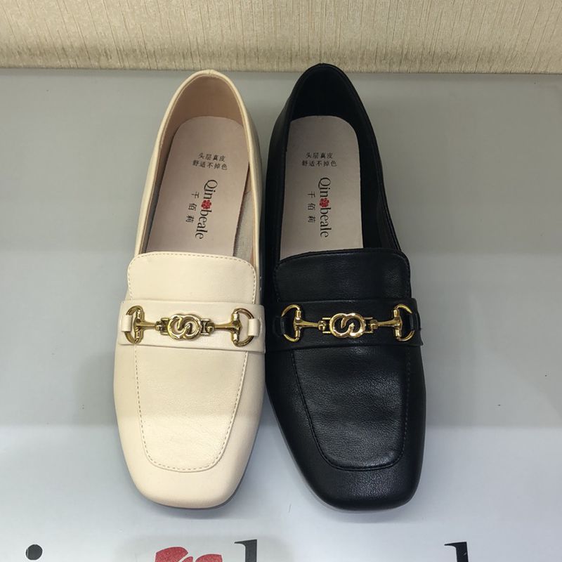 千佰莉2021秋新款8894头层牛皮方头套脚平底低跟休闲