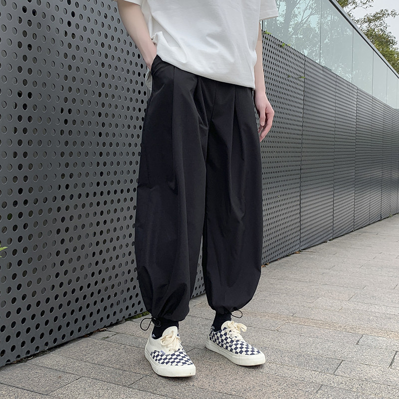 秋季港风ins日系潮牌灯笼裤男生宽松抽绳束脚裤潮流阔腿运动裤子