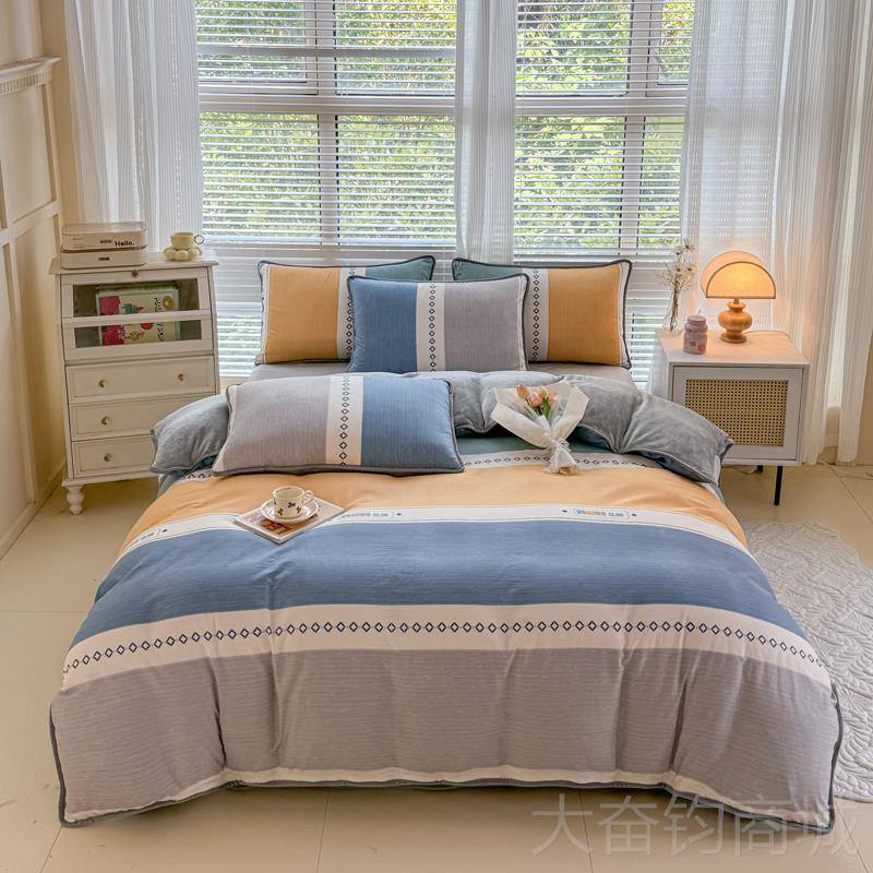 正品冬天床上纯棉绒珊瑚面绒四件套单面一加绒被套a款b面秋冬牛奶