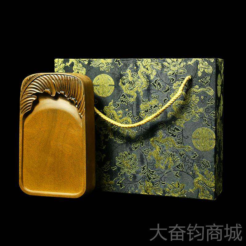 正品赋比兴 国家非遗 歙砚《芭蕉》老坑砚台纯手工黄鱼籽砚台 精