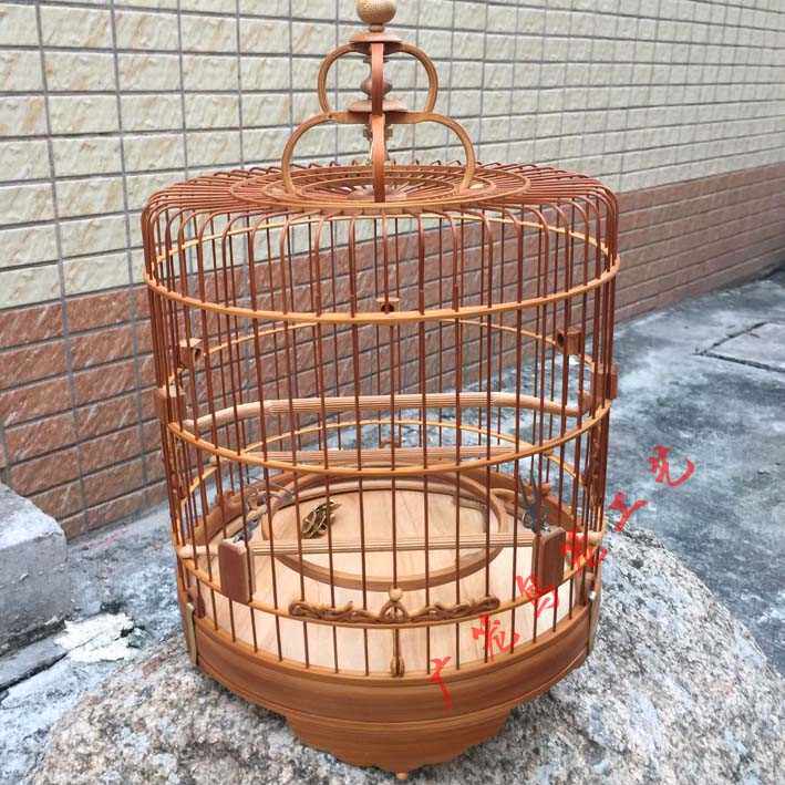 新黑白鸟绣眼 老竹波笼 将军膀金青 竹制圆笼 留青 广式清远鸟笼