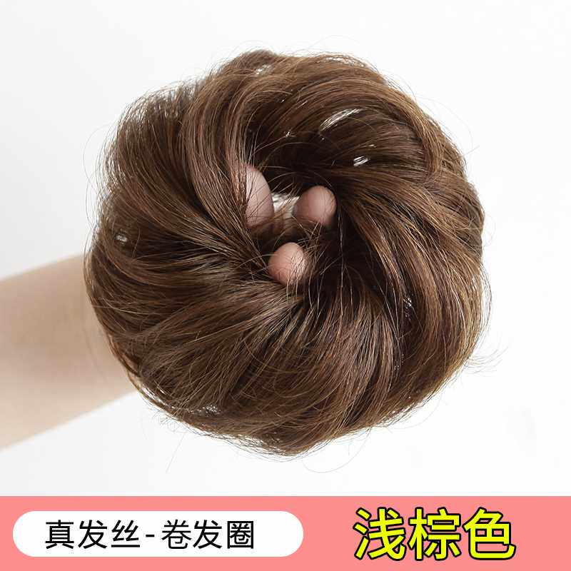 新丸子头假发圈假发女网红真发蓬松花苞头盘发器蓬松假发包古风发
