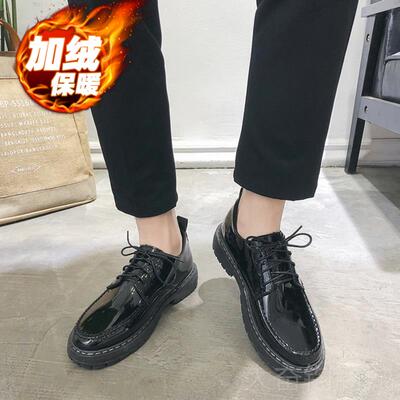 正品冬季亮皮皮鞋男版色潮流英伦休闲韩鞋学生百搭男鞋青少年黑小