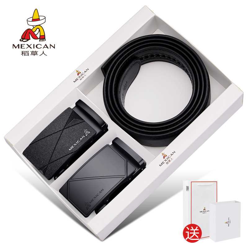 新稻草人男士真皮皮带时尚商务2022新款自动扣牛皮腰带专柜礼盒正