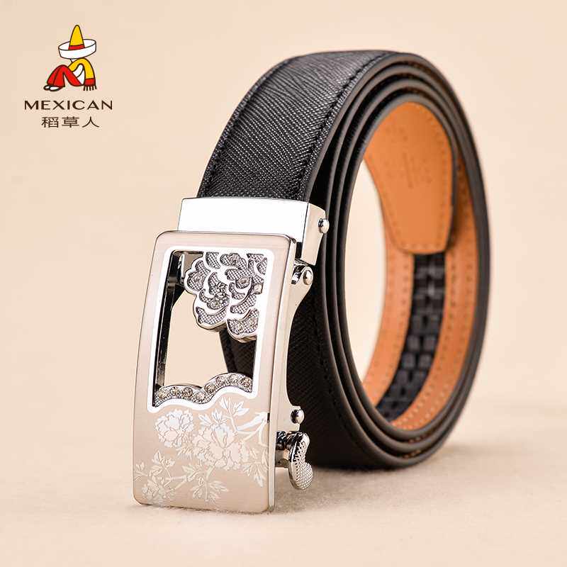 新稻草人女士皮带真皮自动扣细腰带职业休闲韩版带头细皮带女式裤