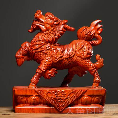 正品黑檀木雕麒麟摆件柜实木一对兽瑞居客家厅电视办公装饰红木工