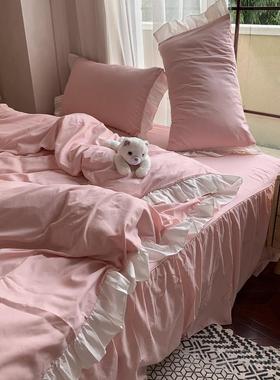 正品日式简约纯灰色1.四件花套in荷叶边被套床单s床裙学生宿舍三8