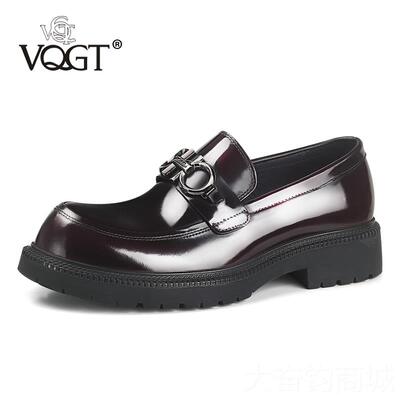 正品VQGT伦休闲男皮鞋真皮英一脚蹬乐福鞋牛皮圆头男鞋大增头鞋厚