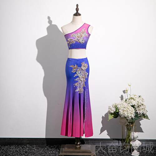 正品傣族臀舞蹈服装女童艺考舞修包鱼尾裙民身族儿童孔雀蹈演出服