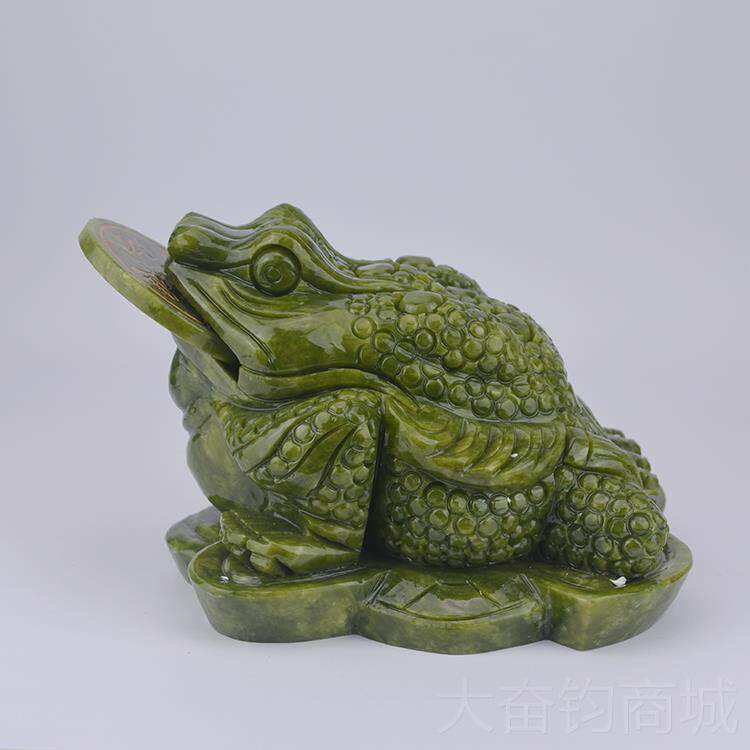 正品青玉金蟾招财客厅玉石件 三足蟾蜍摆家创意居 装饰工艺品摆设