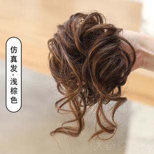 正品子苞长须发圈盘头发蓬松假发圈真发丸自然卷发圈花头懒人发饰