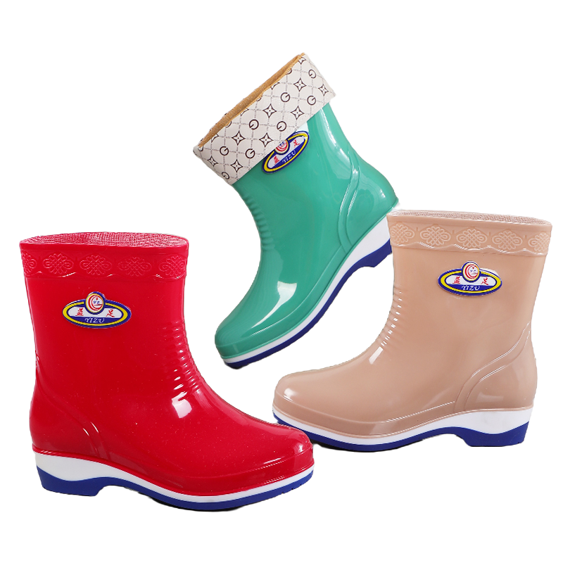 时尚防水女童加绒雨鞋防滑保暖雨靴短筒通用女士外穿四季耐磨工作