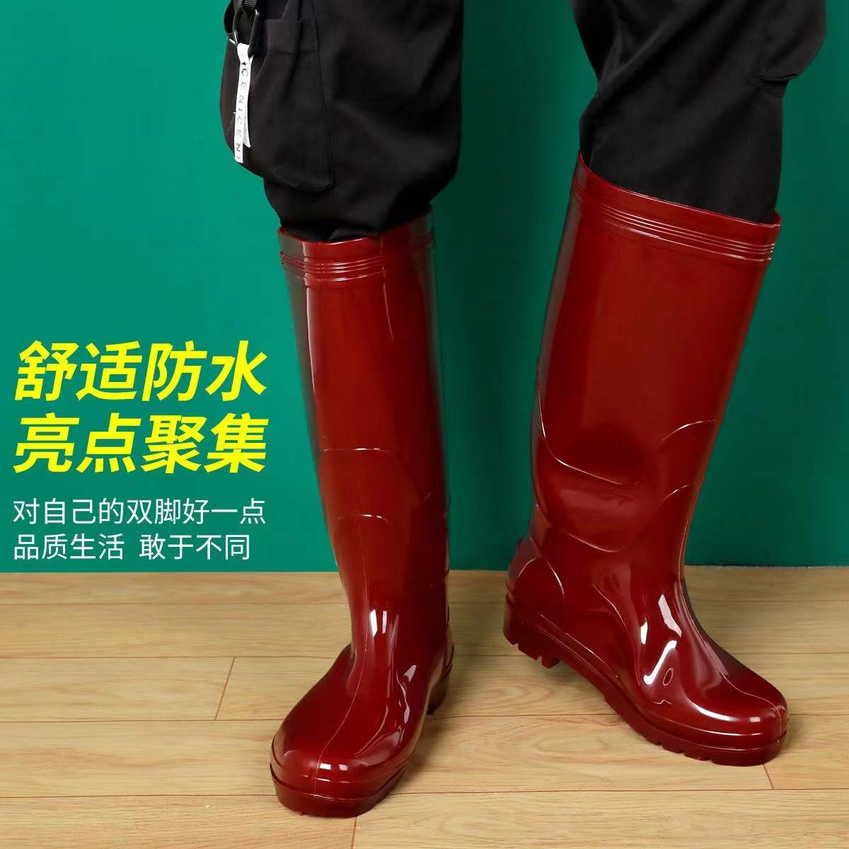 胶鞋茶色加绒可拆无内里四季可用