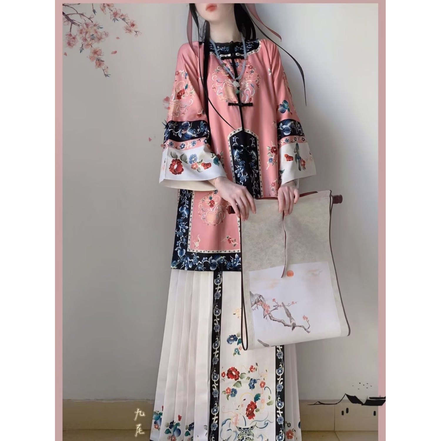 牛牛【满满】清汉女复原对襟圆领古董民族服装重工印花马面裙