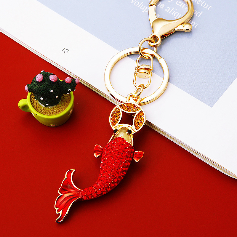 国潮鱼钱多多汽车钥匙扣金属男女情侣包挂件钥匙链圈镶钻小鱼挂饰