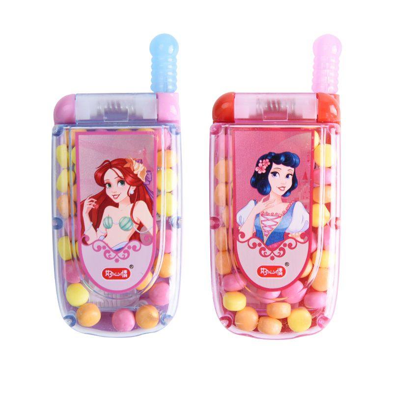宝宝玩具手机4到6岁仿真儿童翻盖迪士尼儿童零食糖果音乐压片糖