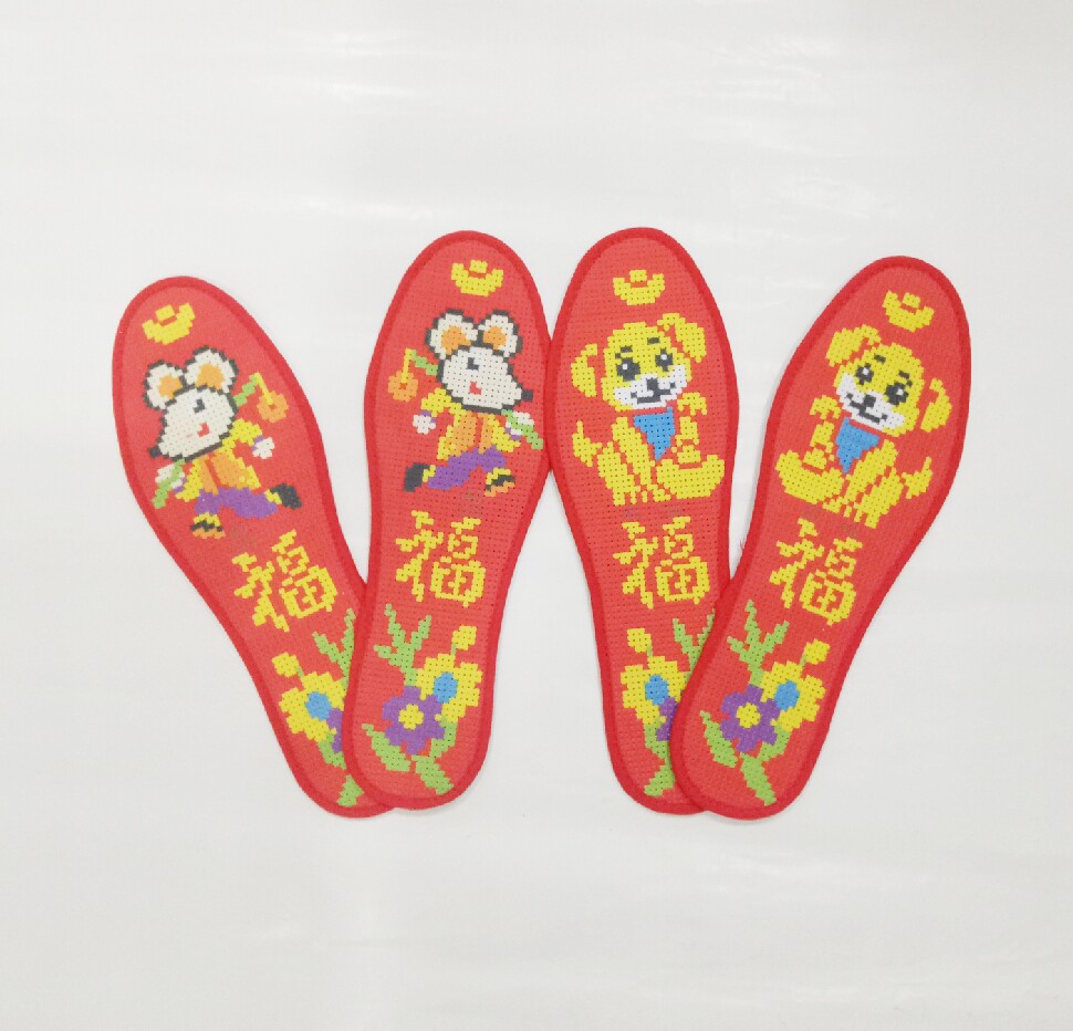 爱乐秀红底本命年生肖十字绣鞋垫