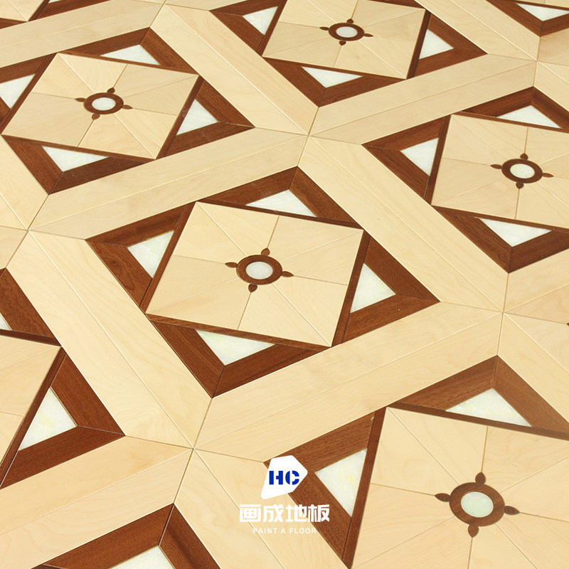 设计师豪宅树脂白玉石拼花地板个性定制全屋特色多层实木复合地板