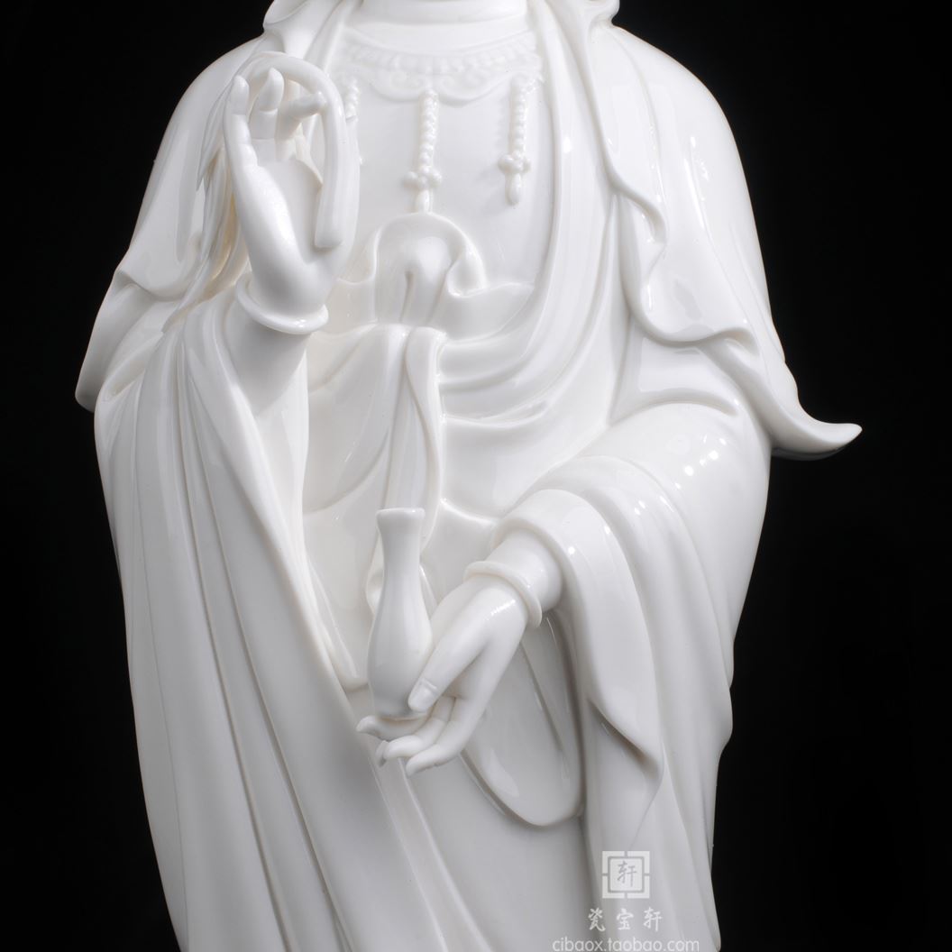 持柳观音陶瓷观世音菩萨佛像德化瓷塑佛堂供奉三圣工艺品白瓷摆件