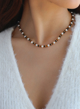 欧美ins黑玛瑙虎眼石串珠手链项链 女 savi同款个性时尚潮流手工