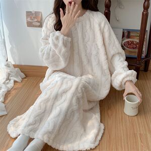 巨保暖！冬日bi入！6色厚实提花奶油色可外穿睡衣保暖居家服睡裙D