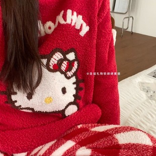 6色入 新年红洋气百搭加厚保暖Kt卡通半边绒保暖少女家居服H