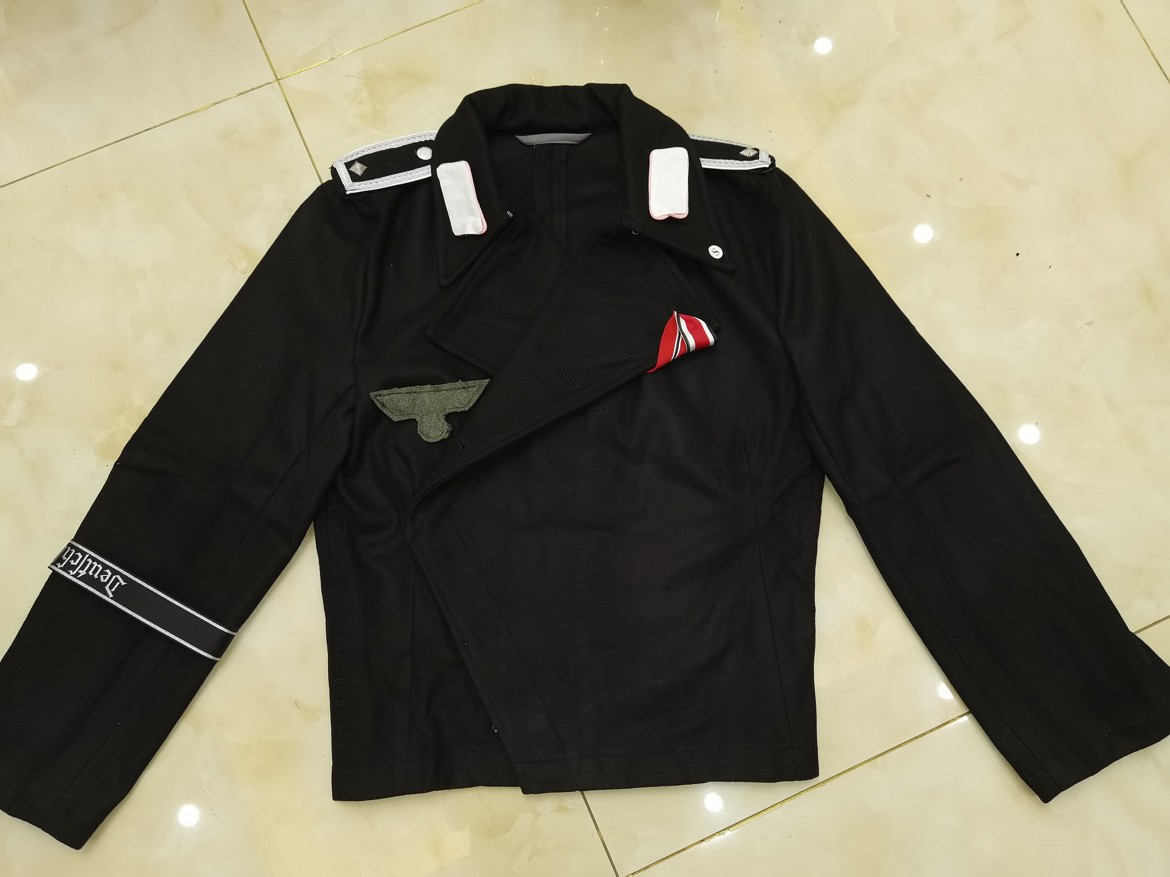 德国国防GD师装甲兵套服 黑色羊毛呢战车服坦克兵中士上衣套装