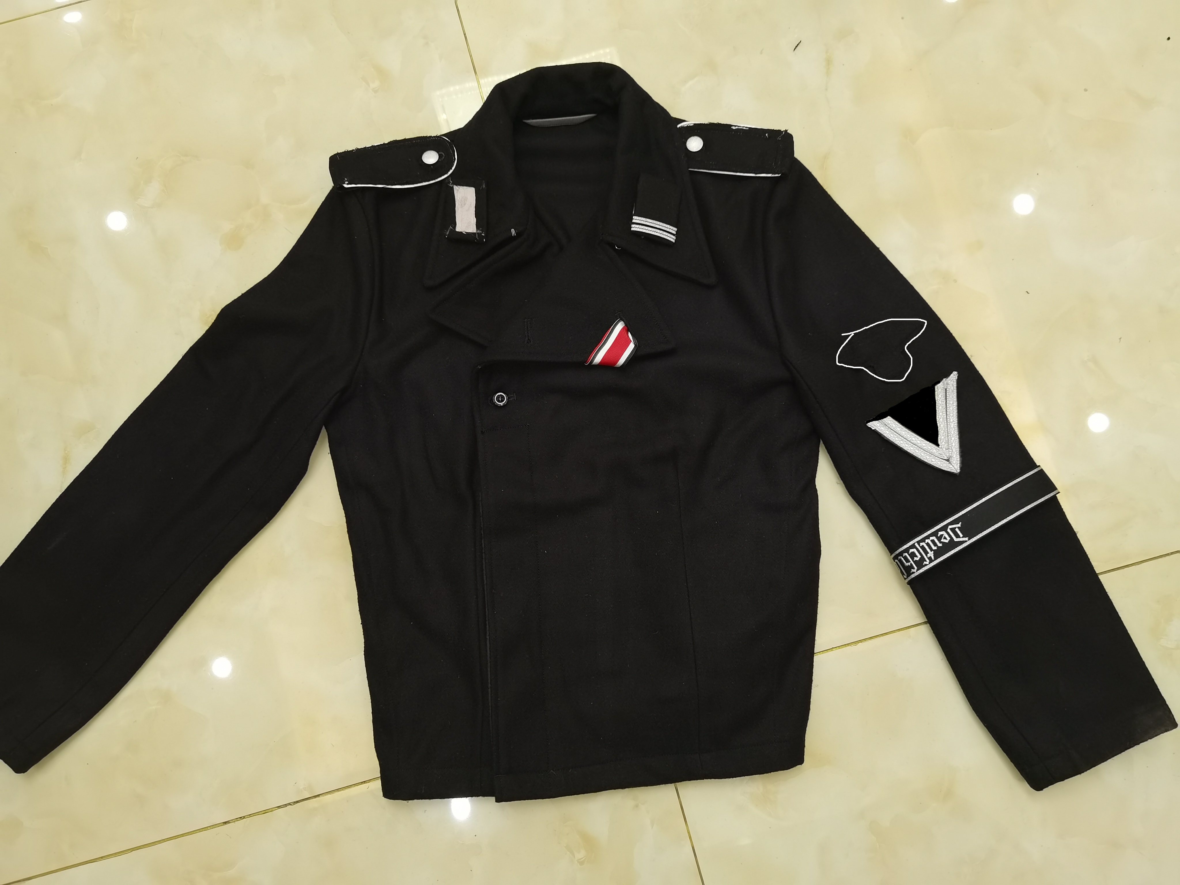 德军精英装甲兵上衣套装 黑色羊毛呢战车服 坦克一等兵夹克套装