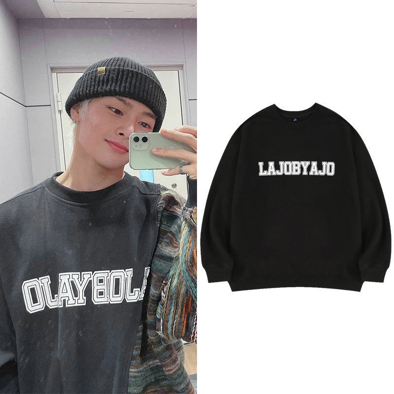 STRAYKIDS梁精寅同款衣服宽松字母印花加绒薄春秋冬外穿休闲卫衣