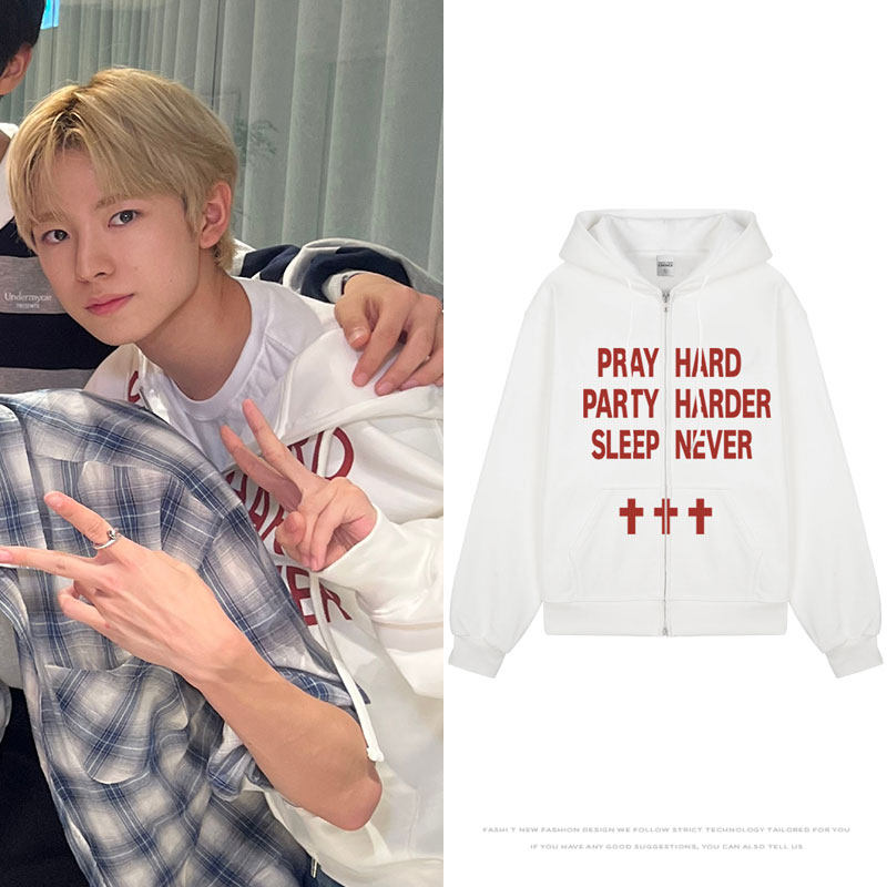 NCTWISH得能勇志穿搭同款卫衣服宽松拉链薄款加绒纯棉开帽衫外套