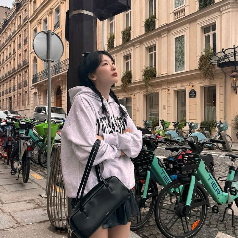 redvelvet姜涩琪同款衣服花灰色宽松印花套头连帽衫卫衣男女秋冬