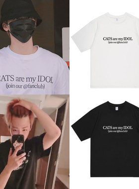 nct dream罗渽民同款衣服宽松ins风落肩中袖纯棉印花夏季短袖T恤